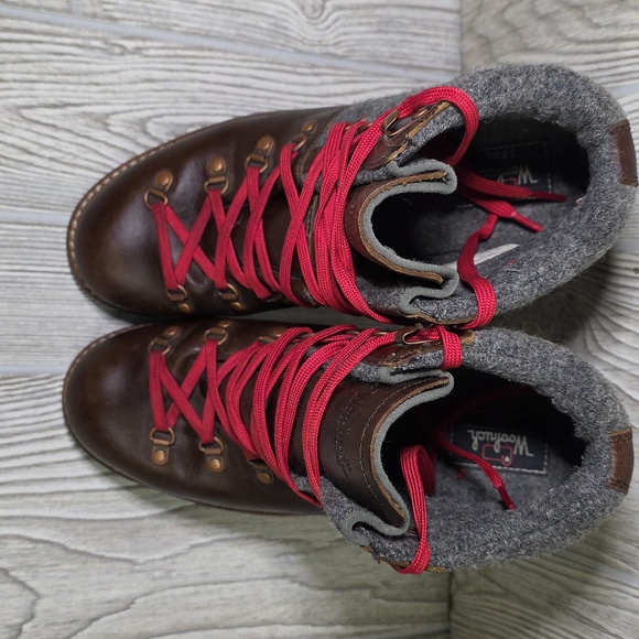 Woolrich Rockies Brown Full Grain Leather Grey Wool Hiking Boots Womens Size 9 - Picture 7 of 12
